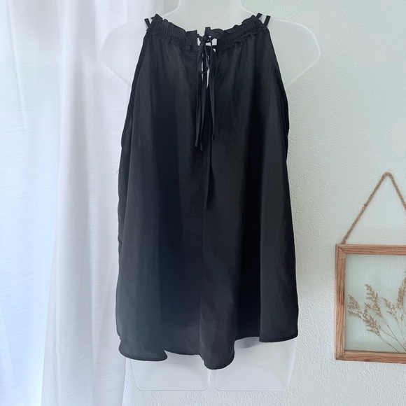 NWT Maurice’s Black Blouse women’s Size L ruffle neckline tie back - Picture 6 of 11